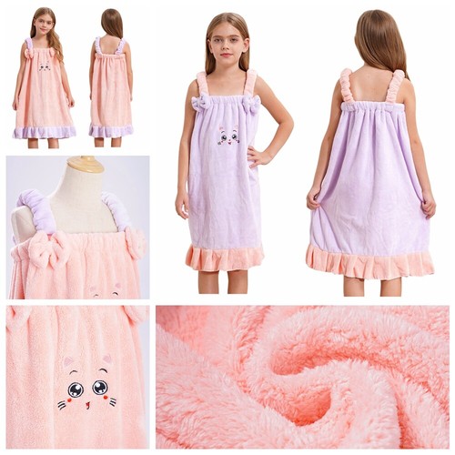 Kids Girls Wrap Cartoon Dress Adjustable Bathrobe Outdoor Robe Swim Sleepwear - Picture 4 of 11