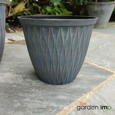 Planters Plastic Round Plant Pot Grey & Bronze Decor Garden Outdoor 20cm & 26cm