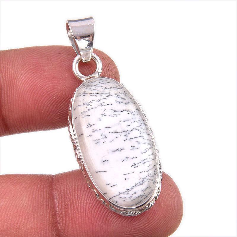 Natural Dendrite Opal Gemstone 925 Solid Sterling Silver Gift Pendant 1.5