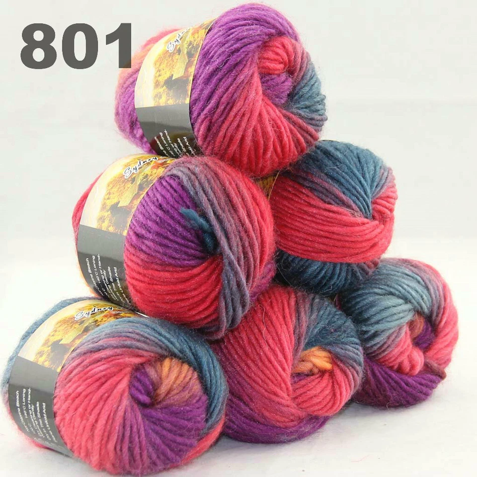 SALE 6BallsX50gr Warm Colorful Rugs Knitting Wool Blankets Crocheted Yarn 01
