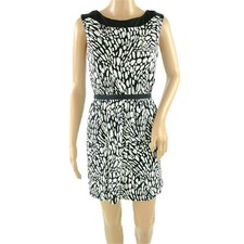 Ann Taylor Loft Women's Sleeveless Black/White Boat Neck Sheath Dress Size XS