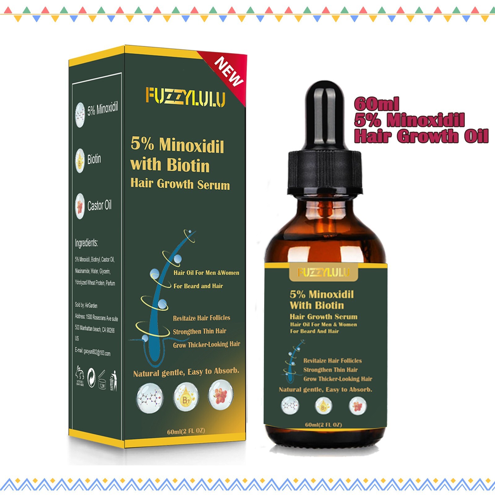 60ML 5% Minoxidil Hair Growth Oil, Hair Serum for Healthier 