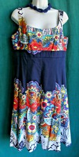 NINE WEST Border Mod Floral Stretch Cotton Fit N Flare Lined Below Knee Dress 12