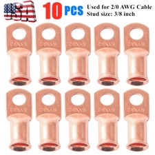 10 Lot Gauge 2/0 3/8" Hole Ring Terminal Lug Bare Copper Uninsulated AWG wire
