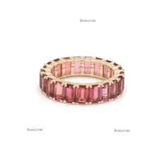 5x3mm Octagon Natural Pink Tourmaline Ombre Eternity Stack Band Ring in 14k Gold