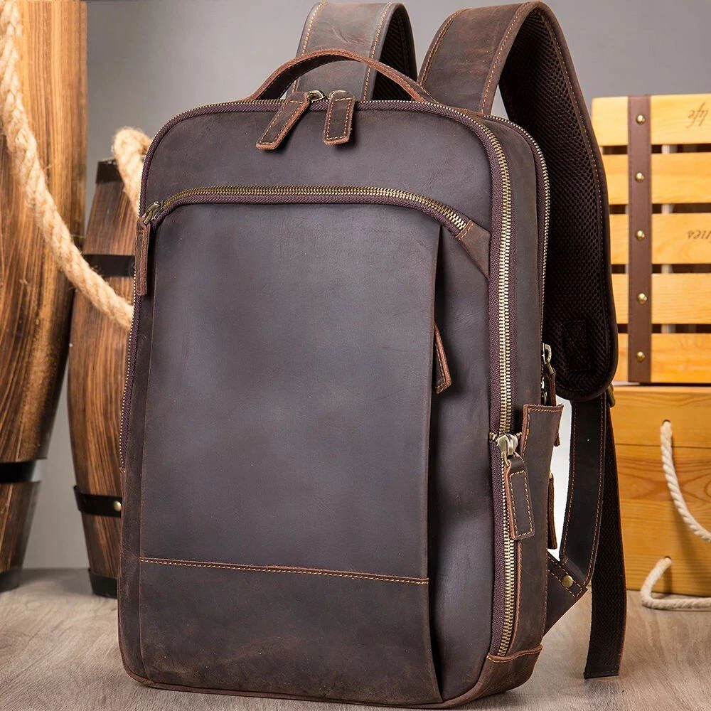 Genuine Leather Men Laptop Bag Travel Leather Backpack