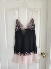 NWT-Fantasies by Morgan Taylor sheer nightie with back tie Size S - Black & Pink