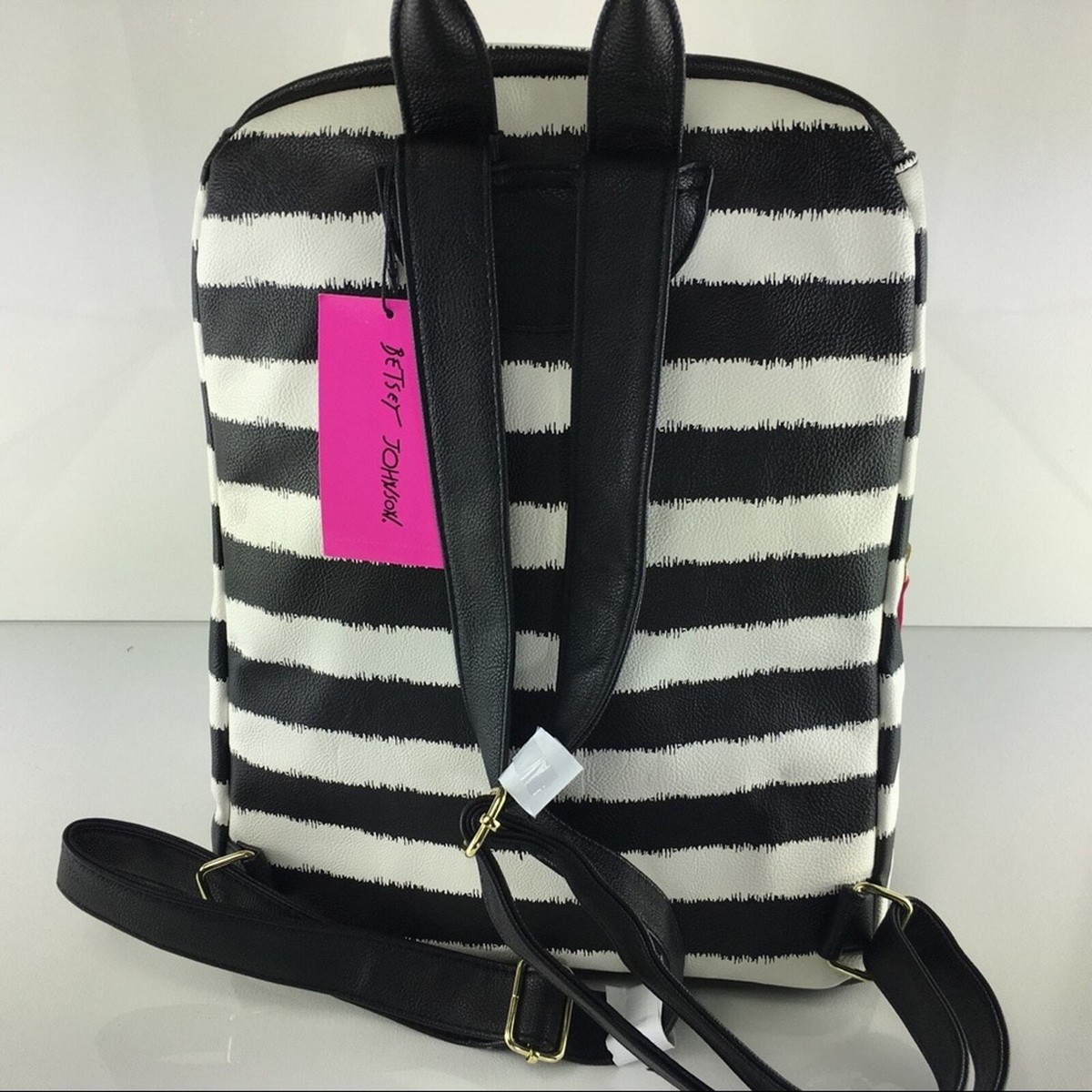 Betsey Johnson Backpack Black white striped Phone NWT | eBay display picture 1