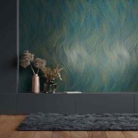 Vliestapete Wellen Muster Grafik Struktur Petrol Gold Metallic 82477 (4,12€/1Qm)