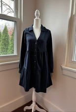 Anthropologie Sundays Amy  Tiered Dress Women's Navy Small  