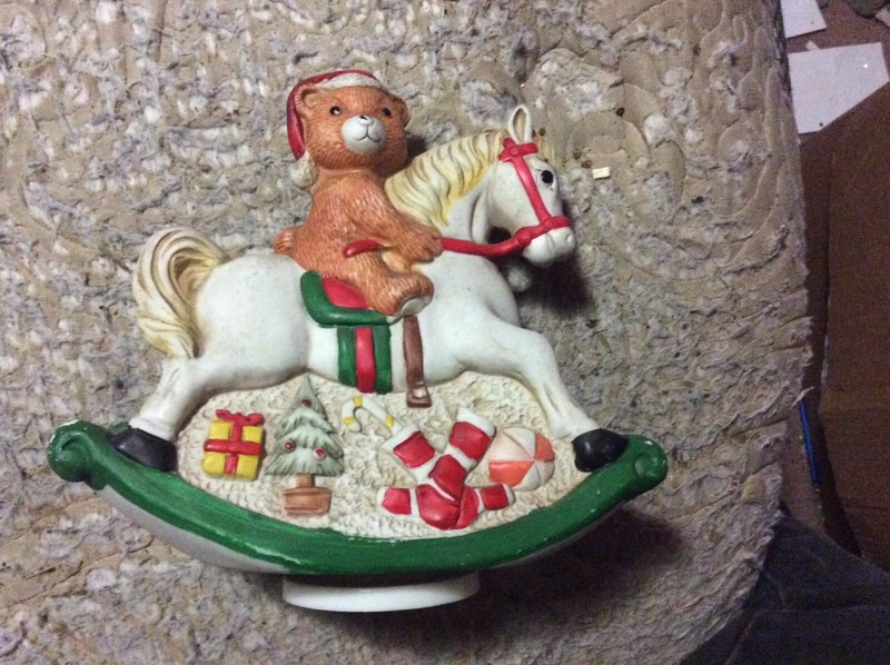 Porcelain Teddy Bear on Rocking Horse Music Box 