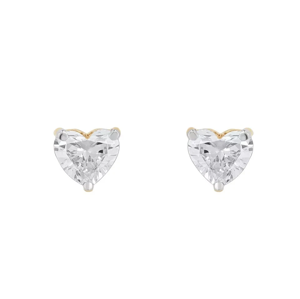 14K Two Tone Gold 1.00Ct Heart Cut Certified Lab Grown Solitaire Stud Earrings - Image 3 of 4