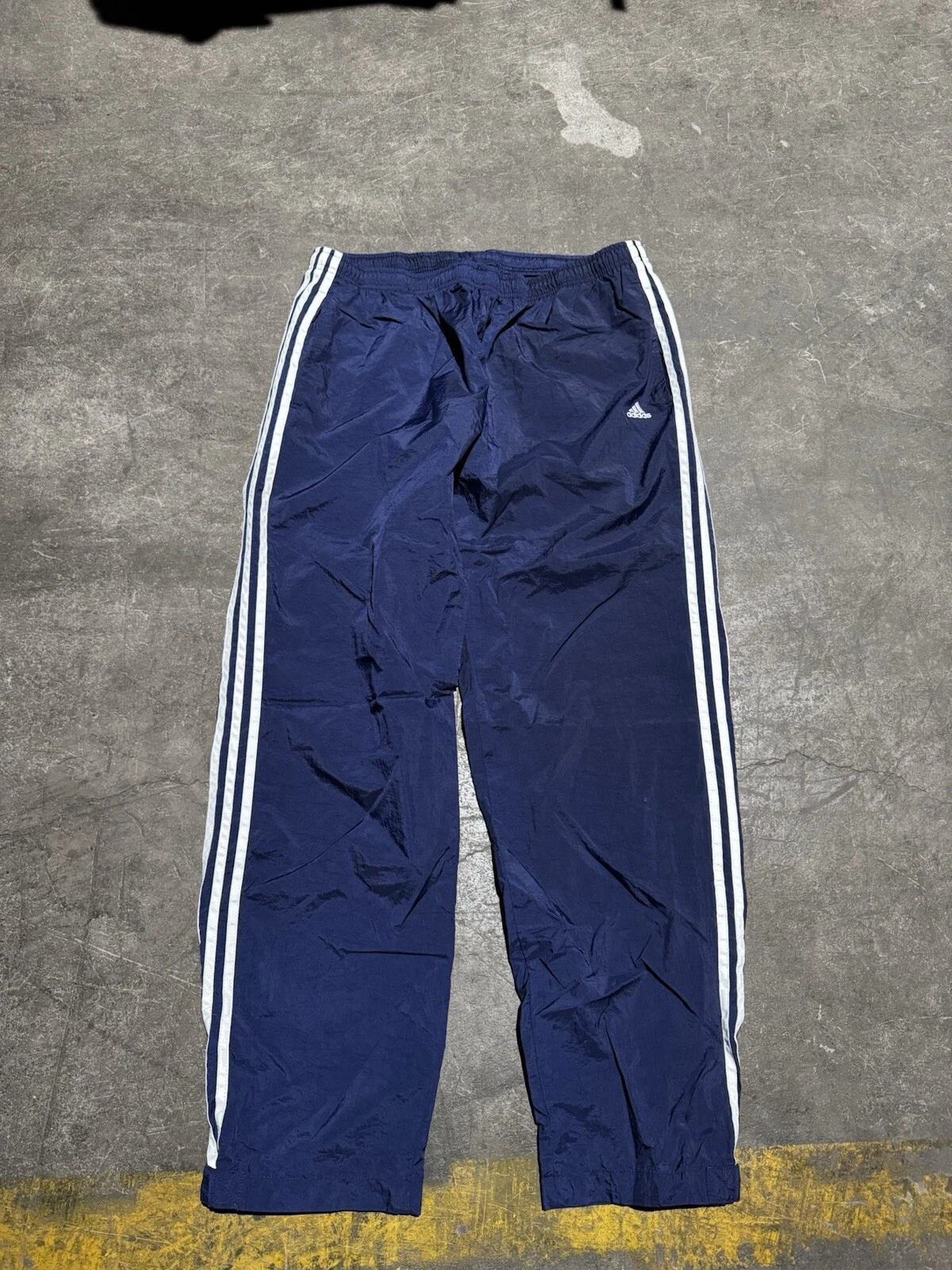 Vintage Adidas Track Pants Baggy Mens XL Blue Classic 3 Stripe Zip Ankle