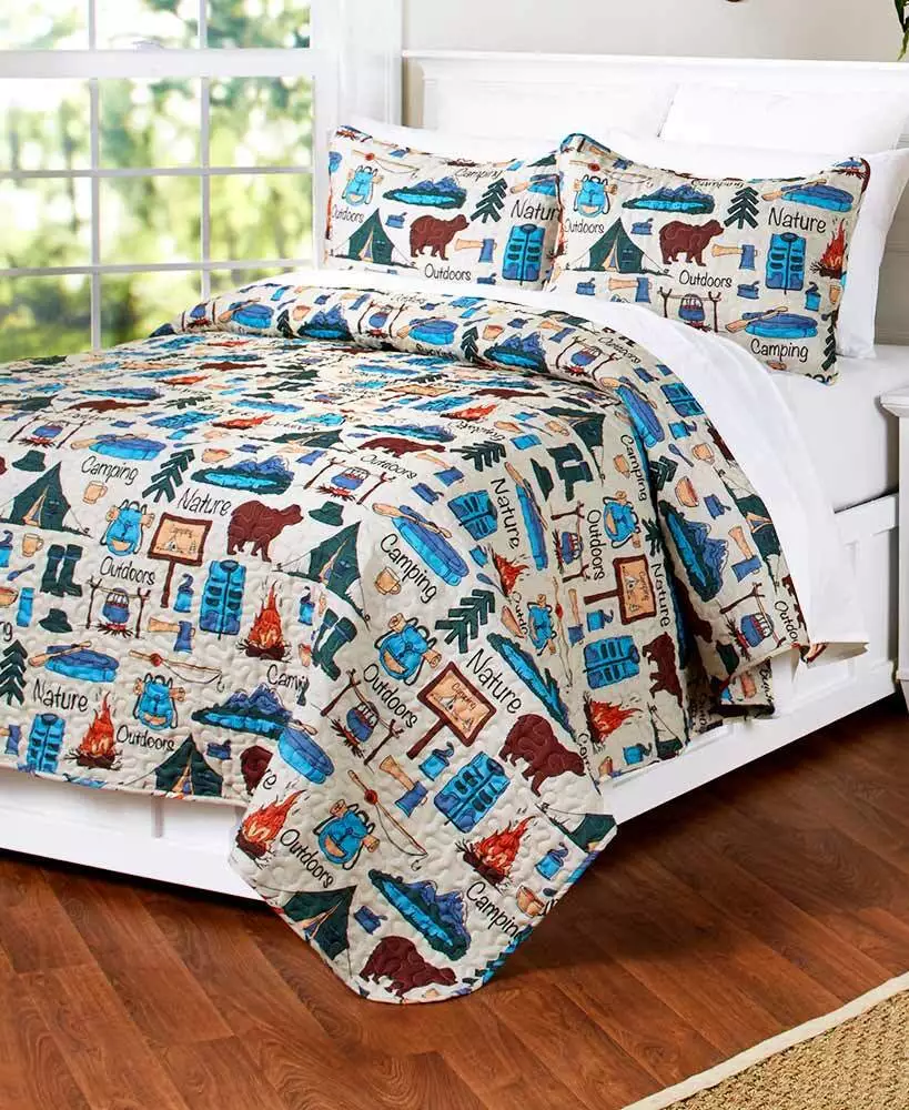 Campsite Quilt Sham or Sheet Set Twin Full Queen or King Bedding