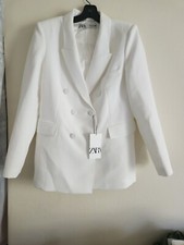 ZARA WOMAN COLLECTION FITTED DOUBLE-BREASTED BLAZER JACKET ECRU Sz XL
