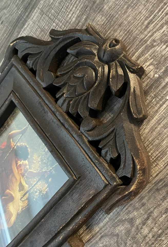 Marco de fotos hecho a mano vintage años 80 madera maciza esmaltada interior decoración coleccionable Foto 3 de 4