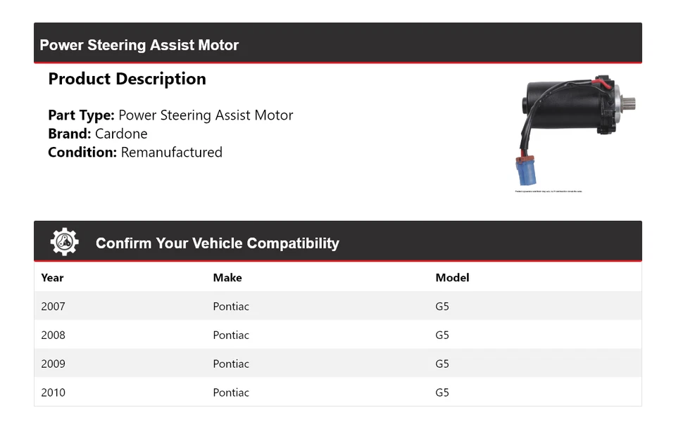 Para Pontiac G5 2007-2010 Asistencia Dirección Asistida Motor Cardone 2008 2009 Foto 2 de 4