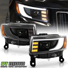 For 2014-2016 Jeep Grand Cherokee Halogen Black LED Tube w/ Signal Headlights