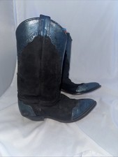 Vintage Black Suede Blue Leather Accent Cowboy Motorcycle Boots Ladies 8M USA