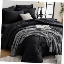 Comforter Set - 7-Piece All Season Bed in a Bag Ultra Soft Bedding Queen Black