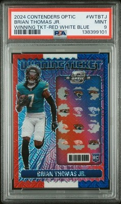 2024 CONTENDERS OPTIC WINNING TICKETS RED WHITE BLUE BRIAN THOMAS JR. 7/13 PSA 9