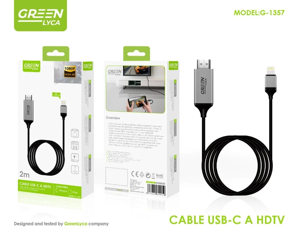 Iphone auf HDMI Kabel 2m Adapter für iPhone iPad zu TV Monitor 1080p HD Bilds - Bild 3 von 3