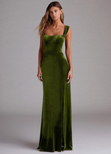 New Ladies AZAZIE JUNIA Sz 4/a4 Olive Green Velvet Maxi Gown Bridesmaid Dress