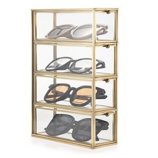 Hipiwe Sunglasses Organizer Box with 4 Drawers, Gold Metal Eyeglass Storage H...
