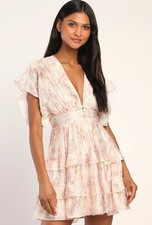 Lulu’s Women’s Ruffled Pink Floral Dress Size Medium