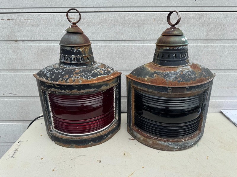 2 Antique Large Ships light Starboard and Port 21 inch height