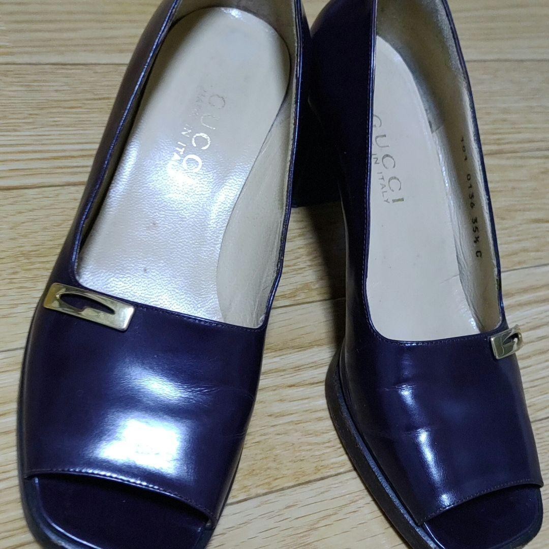Auth Gucci Mule Pumps Leather Dark Purple Logo Heel EU35.5 US5.5 UK2.5 thumbnail 12