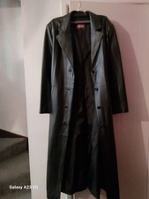 Ladies Black Leather Trench Coat by for Women UK Size 14 In Very Good Condition