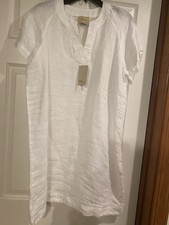 Elie Tahari White Linen Shift Dress Knee Length Petite Short Sleeve PL