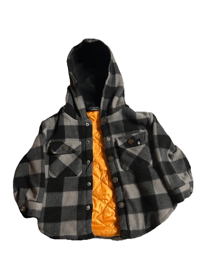 Chaqueta polar Volcom 2t con capucha y forro acolchado negra a cuadros niño pequeño Foto 3 de 3
