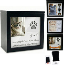 Cat Urn for Ashes, 4 Customizable Displays with Paw Print Ink Kit, 6.5X6.5X4.0,