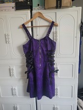 Purple Black Strappy Midi Dress Size L Gothic Emo Whimsy Alt Bondage Grunge