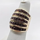 Huge! Vintage Sterling Silver Gold Vermeil Five Row Garnet Ring 925 Size 6.25