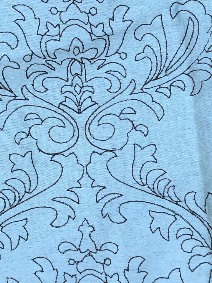 Fabric Remnant Light Blue Brown Damask Embroidered Inch Long 40” Wide - Image 3 of 4