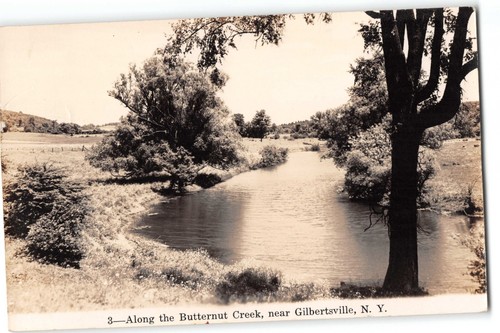 Postkarte 1937 RPPC Butternut Creek Gilbertsville NY gestempelt Weihnachtsgruß