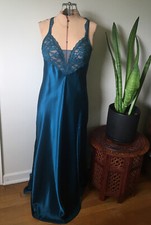Gold Label Victoria Secret Teal Satin Lace Nightgown Lingerie