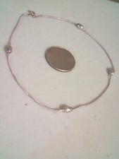 Vintage Italian Silver Beaded Anklet 925 Sterling 12 In Oval Beads Dainty A5