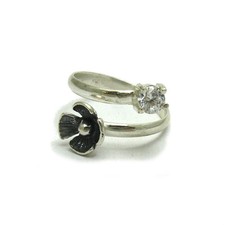 Genuine Sterling Silver Ring Solid 925 Flower With 5mm Cubic Zirconia Handmade