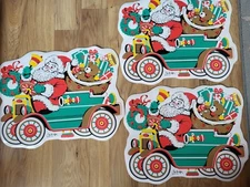 Set Of 3 Vintage Maytex Christmas Santa Vinyl Place Mats