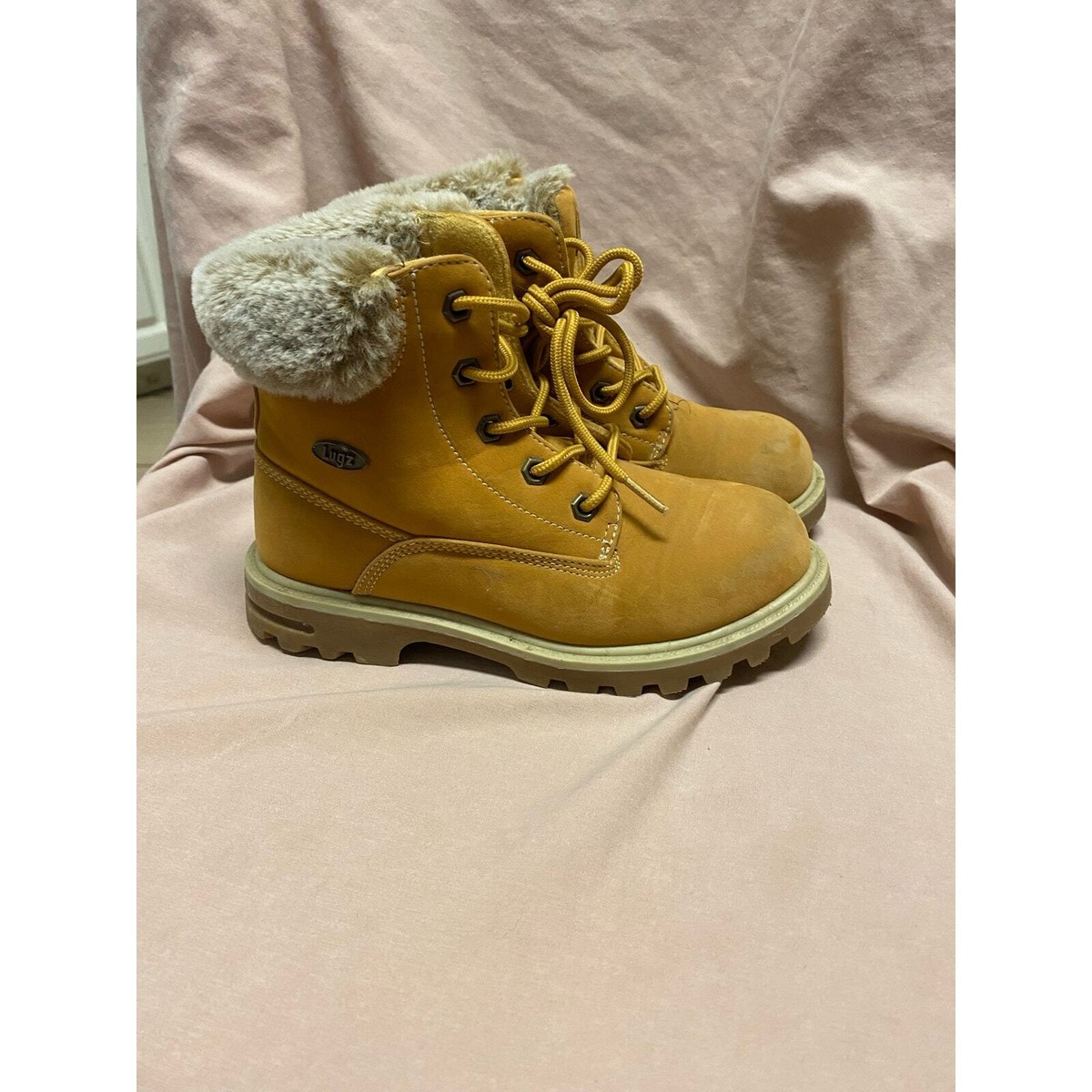 Lugz Empire Hi Faux-Fur Collar Lace Up Tan Brown Boots Boys Girls Toddler  Size