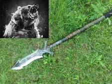 STUNNING CUSTOM HANDMADE CARBON STEEL VIKING HUNTING SPEAR HEAD LEATHER SHEATH