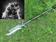 STUNNING CUSTOM HANDMADE CARBON STEEL VIKING HUNTING SPEAR HEAD LEATHER SHEATH