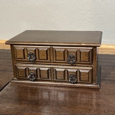 Vintage Wooden Jewelry Dresser Box 2 Drawer Fabric interior 8.5 x 5 x 4