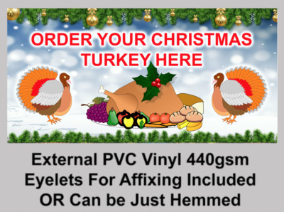Bestellung Weihnachten Truthahn Fleisch hier Schild Hinweis Outdoor PVC Vinyl Banner beliebiger Text 