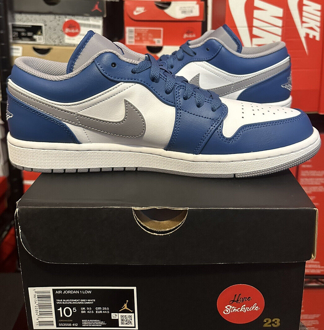 Nike Air Jordan 1 Low True Blue Grey White Shoes Men 553558-412