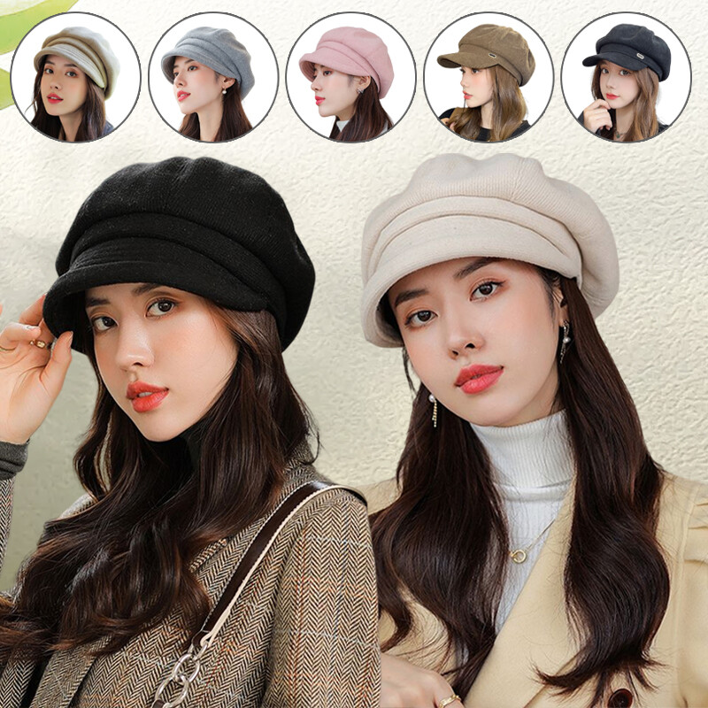 Women Winter Warm Beret Hat Newsboy Cap Cashmere Peaked  display picture 3